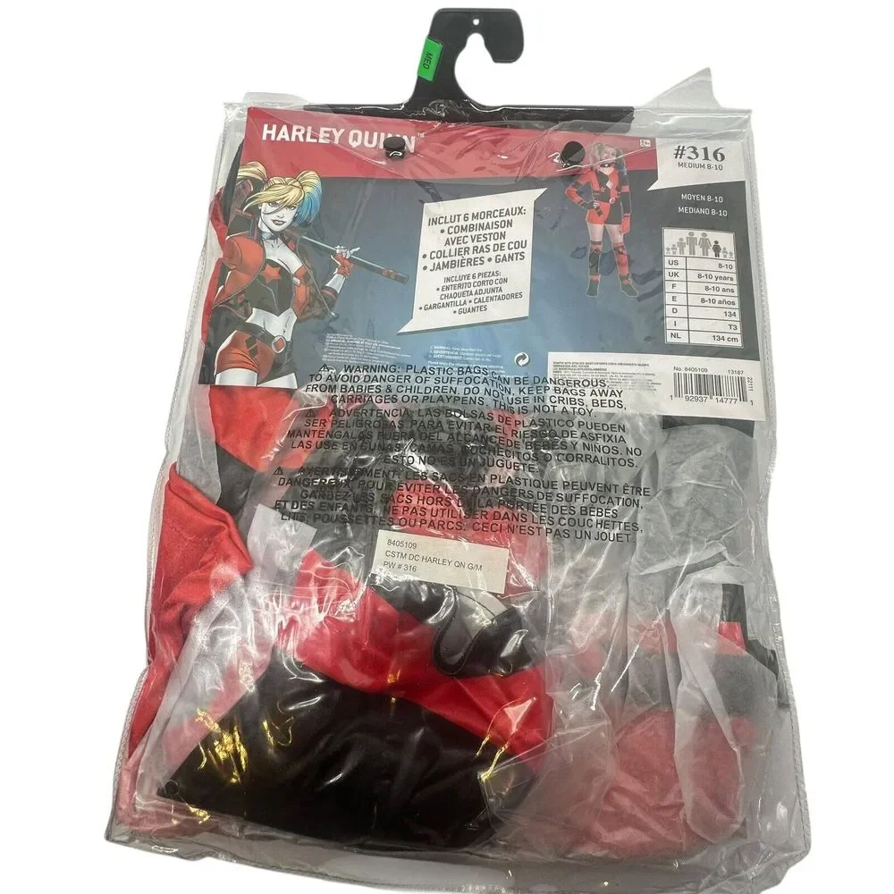 DC Harley Quinn Halloween Costume Cosplay Dress Up‎ Girls Size Medium 8-10 NWT